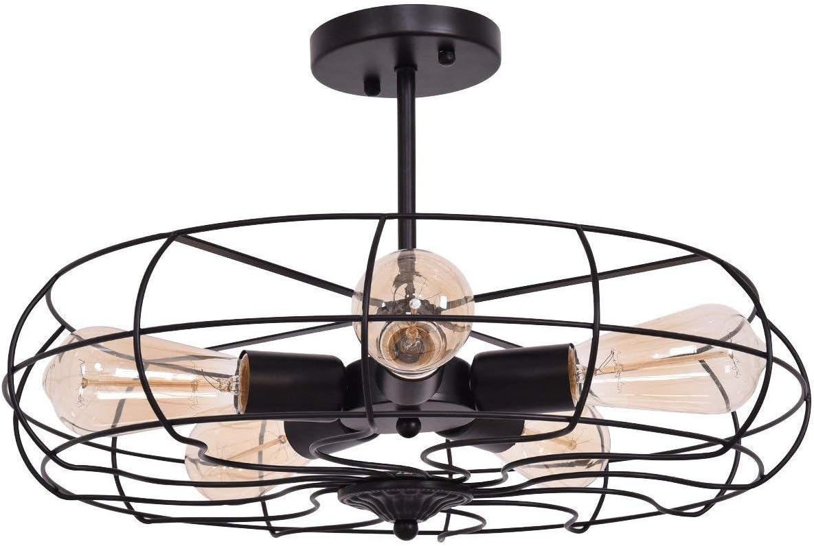 Tangkula Lámpara de techo semiempotrada, luces colgantes industriales con base de 5 bombillas E26, accesorio de iluminación colgante de jaula de