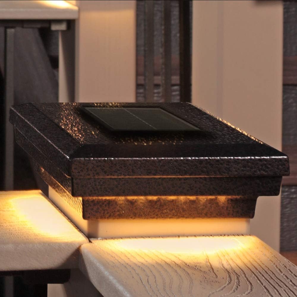 DEKOR Savvy – Luces solares LED para cubiertas, vallas, muelles, porches, iluminación exterior de bajo voltaje (metal antiguo negro, 3 12 pulgadas,