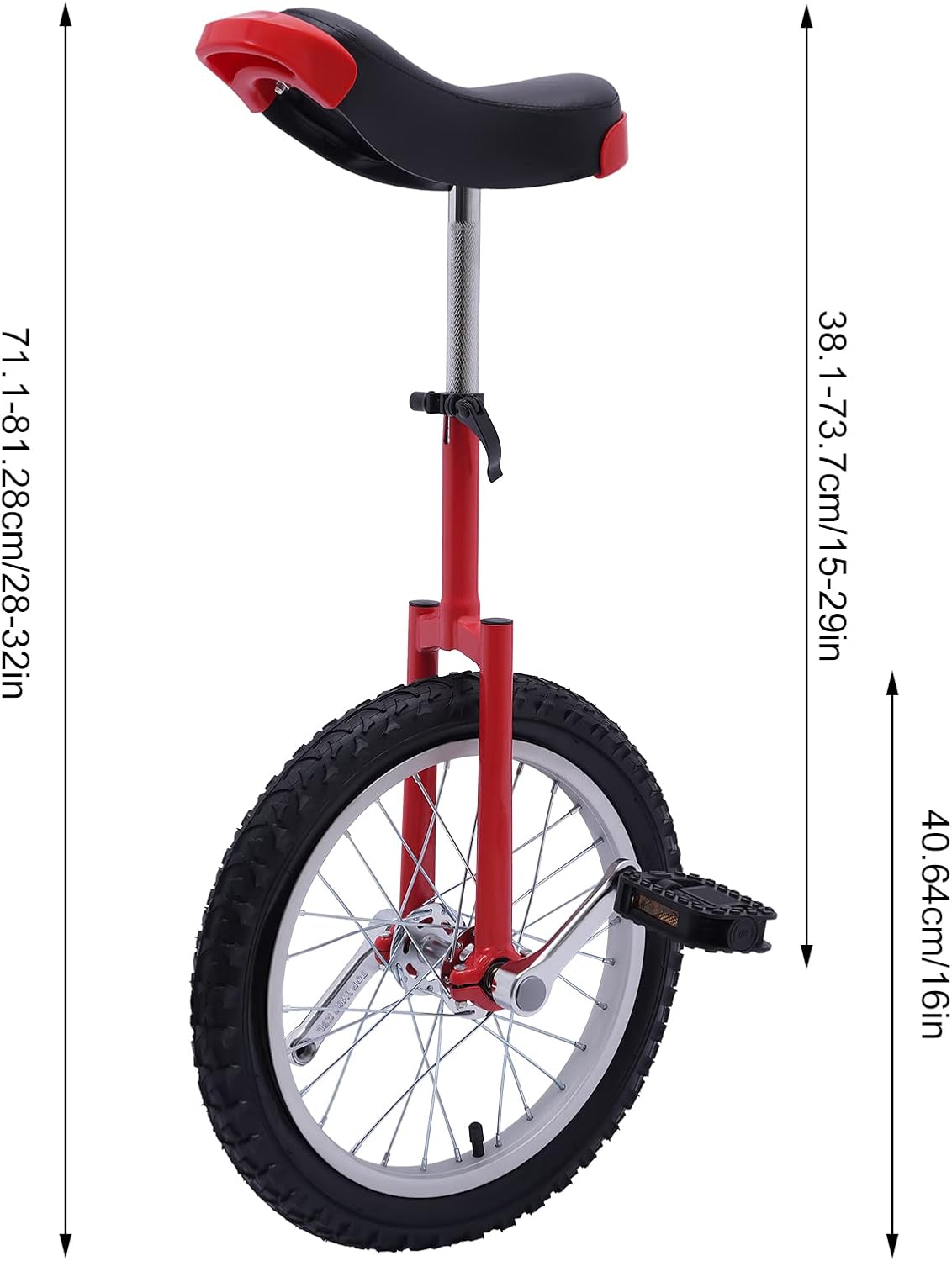 Rueda de 16 pulgadas Unicycle Altura ajustable de una rueda Bicicleta a prueba de fugas Rueda de neumático de butilo Ciclismo deportes al aire libre
