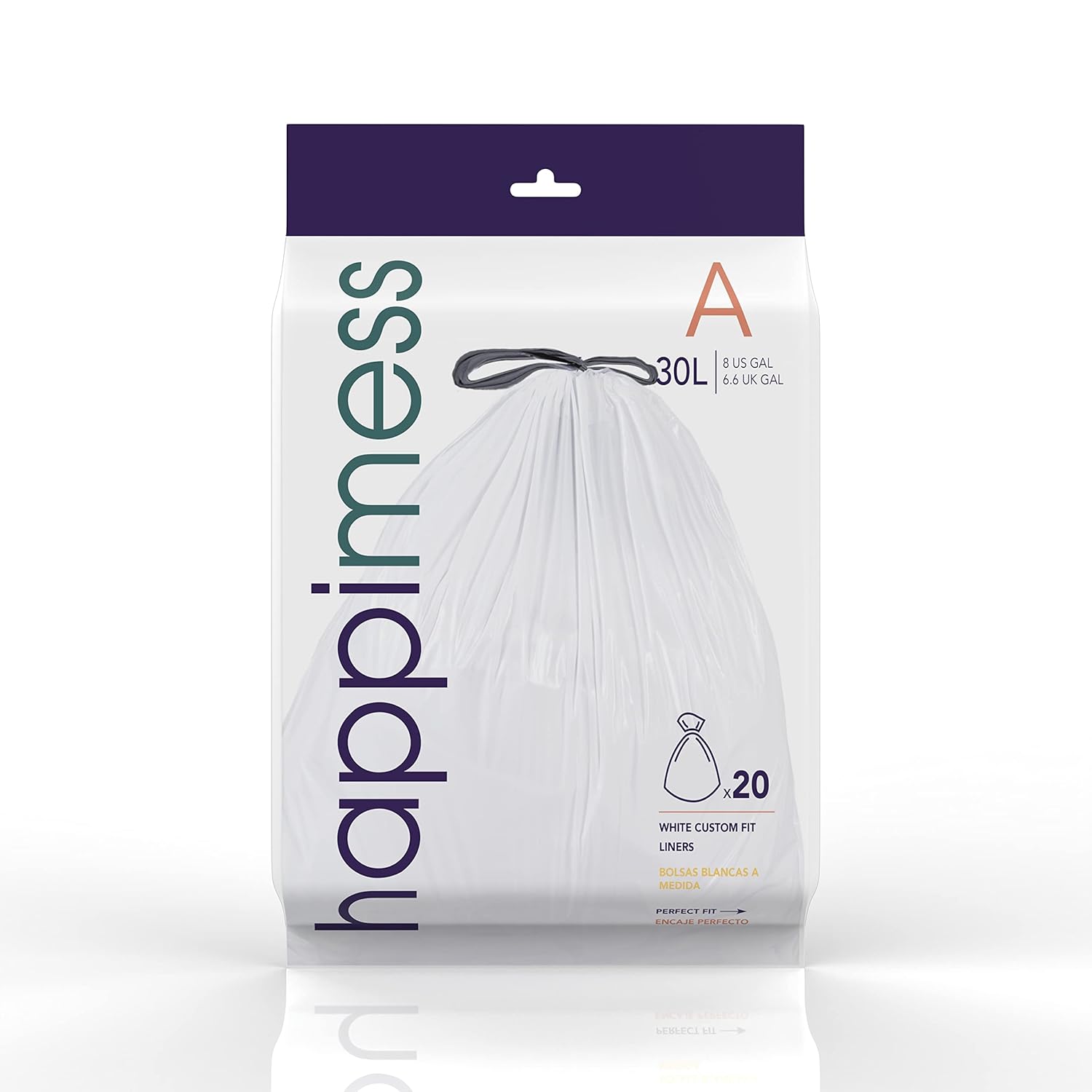 happimess HPM3000A-WHITE – Bolsas de basura con cordón de cocina de 7.9 galones, forro para botes de basura, color blanco, 60 unidades, 3 paquetes