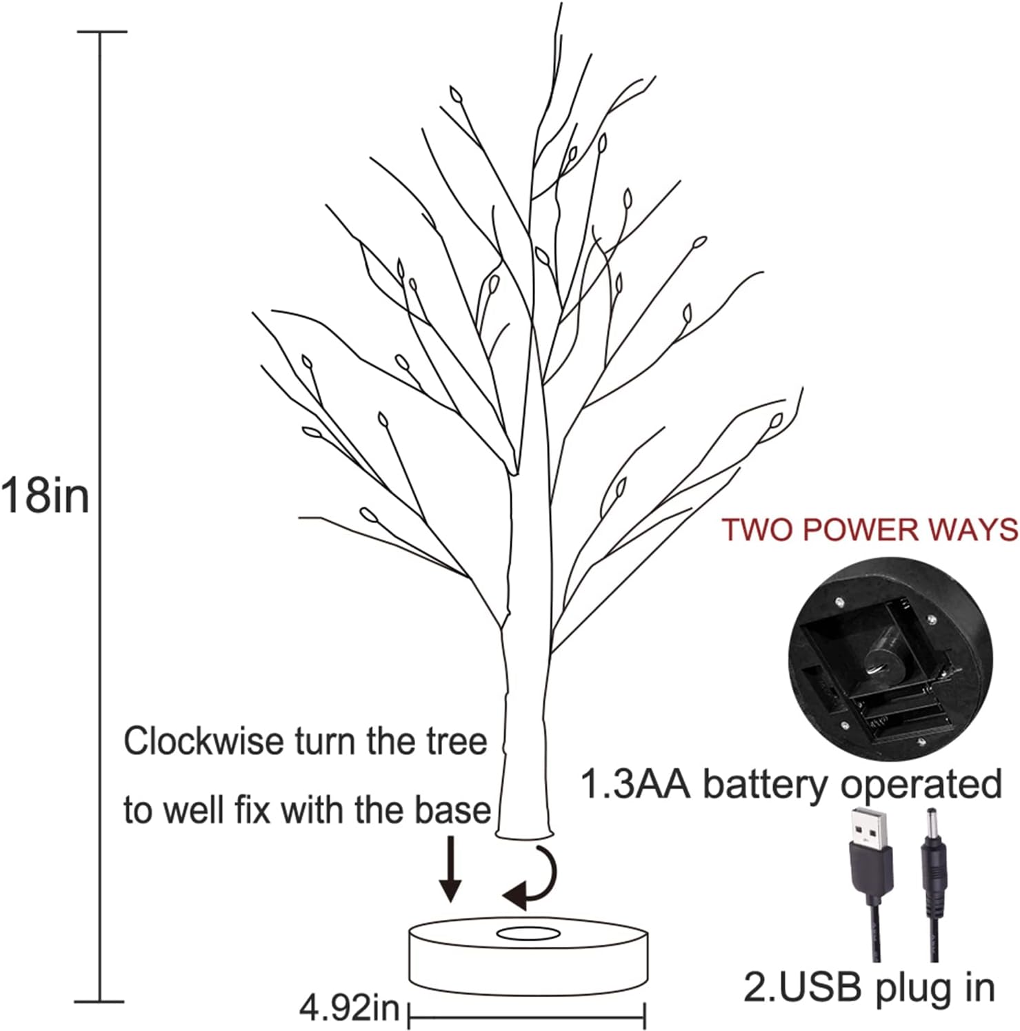 Hairui Árbol espeluznante de mesa iluminado con purpurina negra con luces naranjas, 24 LED de 18 pulgadas, para decoración de bruja de Halloween,