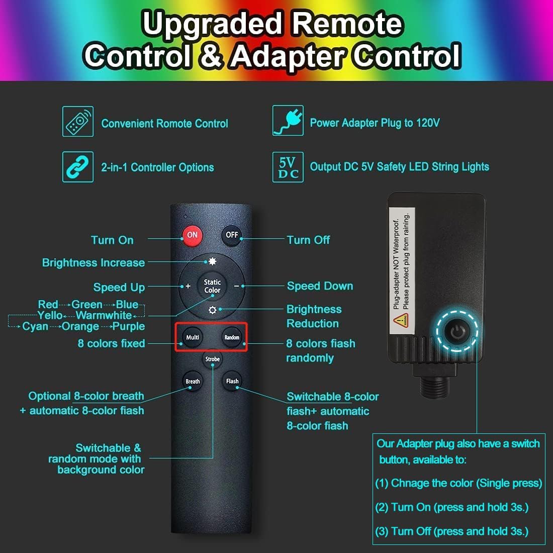 Cadena de luces inteligentes para exteriores de 48 pies, cambio de color con flash de música, bombilla LED S14 regulable WiFi inastillable,