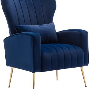 Kmax – Silla decorativa de terciopelo con brazos de mediados de siglo con patas doradas, silla con respaldo alado con almohada para dormitorio, sala Kmax – Silla decorativa de terciopelo con brazos de mediados de siglo con patas doradas, silla con respaldo alado con almohada para dormitorio, sala