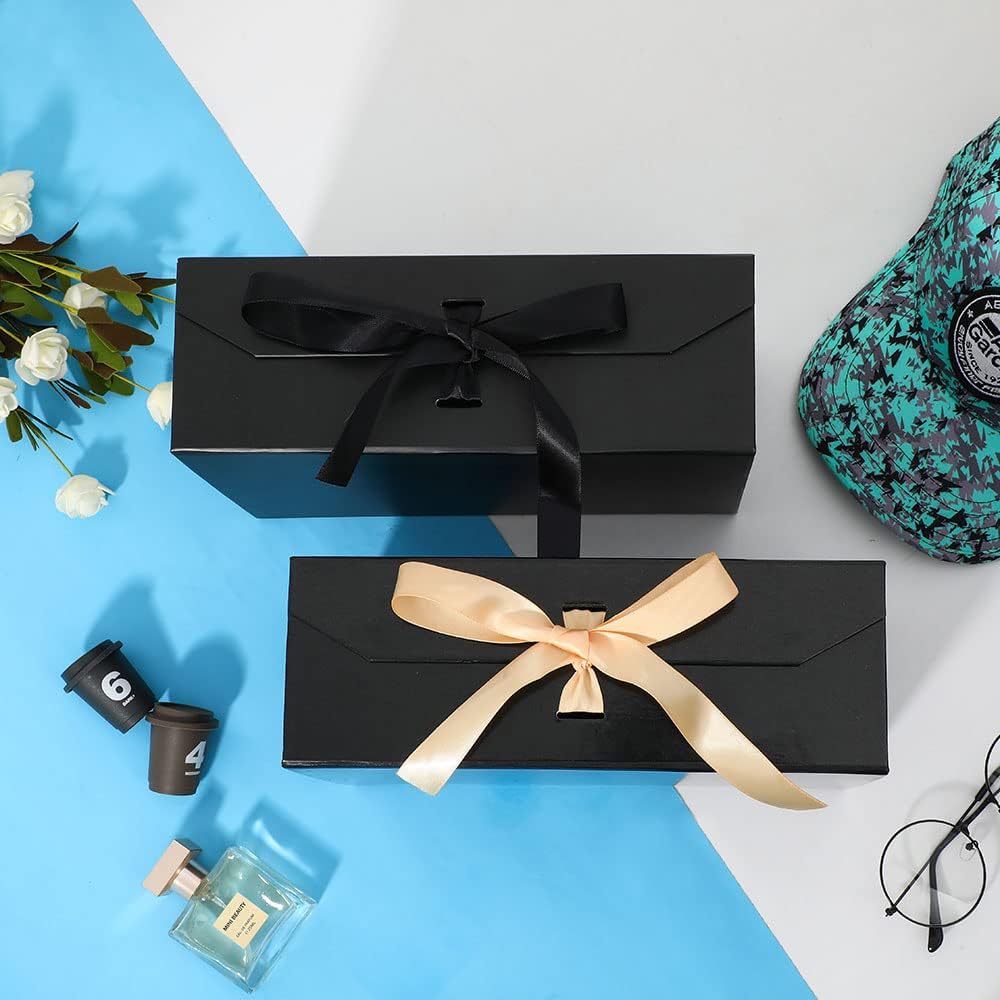 Caja de regalo negra grande, 12 x 8 x 4.5 pulgadas, caja de regalo grande con cinta, caja de regalo negra con tapa de cierre magnético, caja de