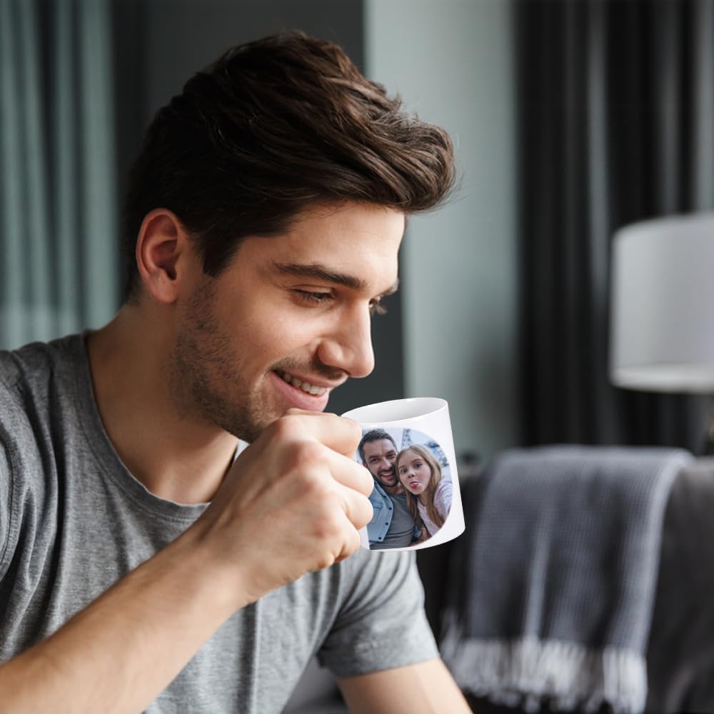Taza de café personalizada con imagen, texto y nombre, tazas personalizadas por ambos lados de 11 onzas, taza personalizada para papá, regalos
