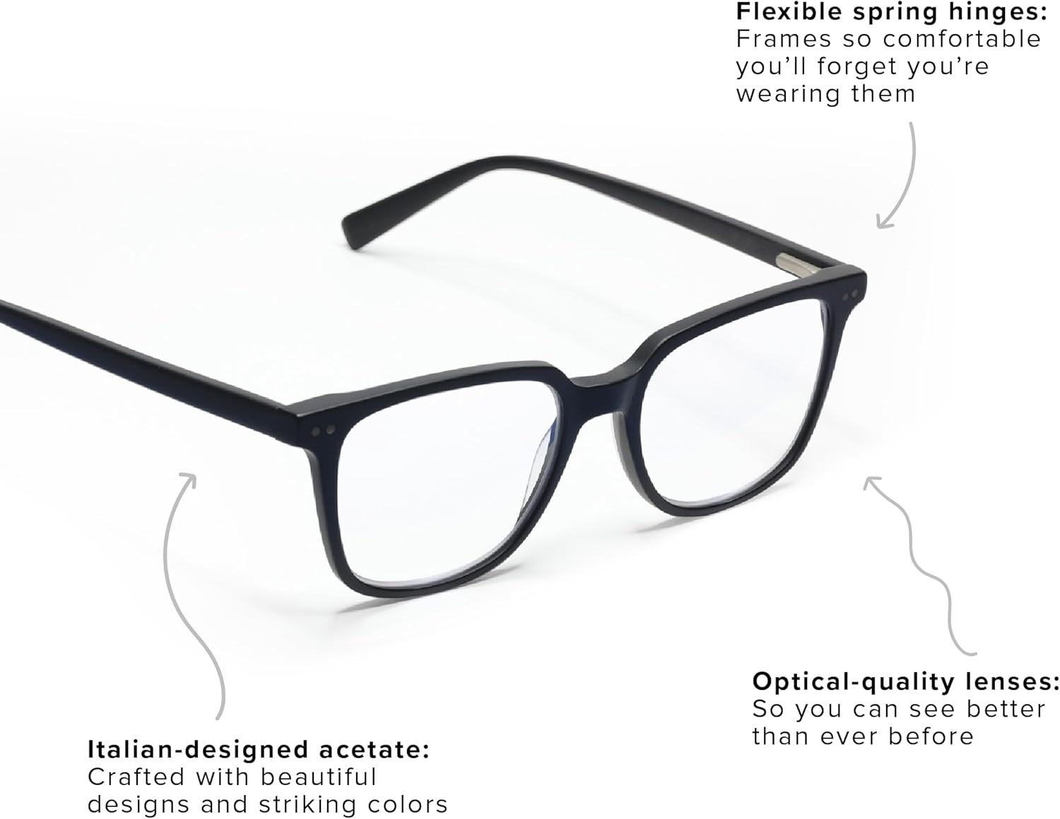 eyebobs – C Suite  Gafas de lectura premium para hombres y mujeres  Marco cuadrado para caras promedio  Disponible en 0.0x – 4.0x