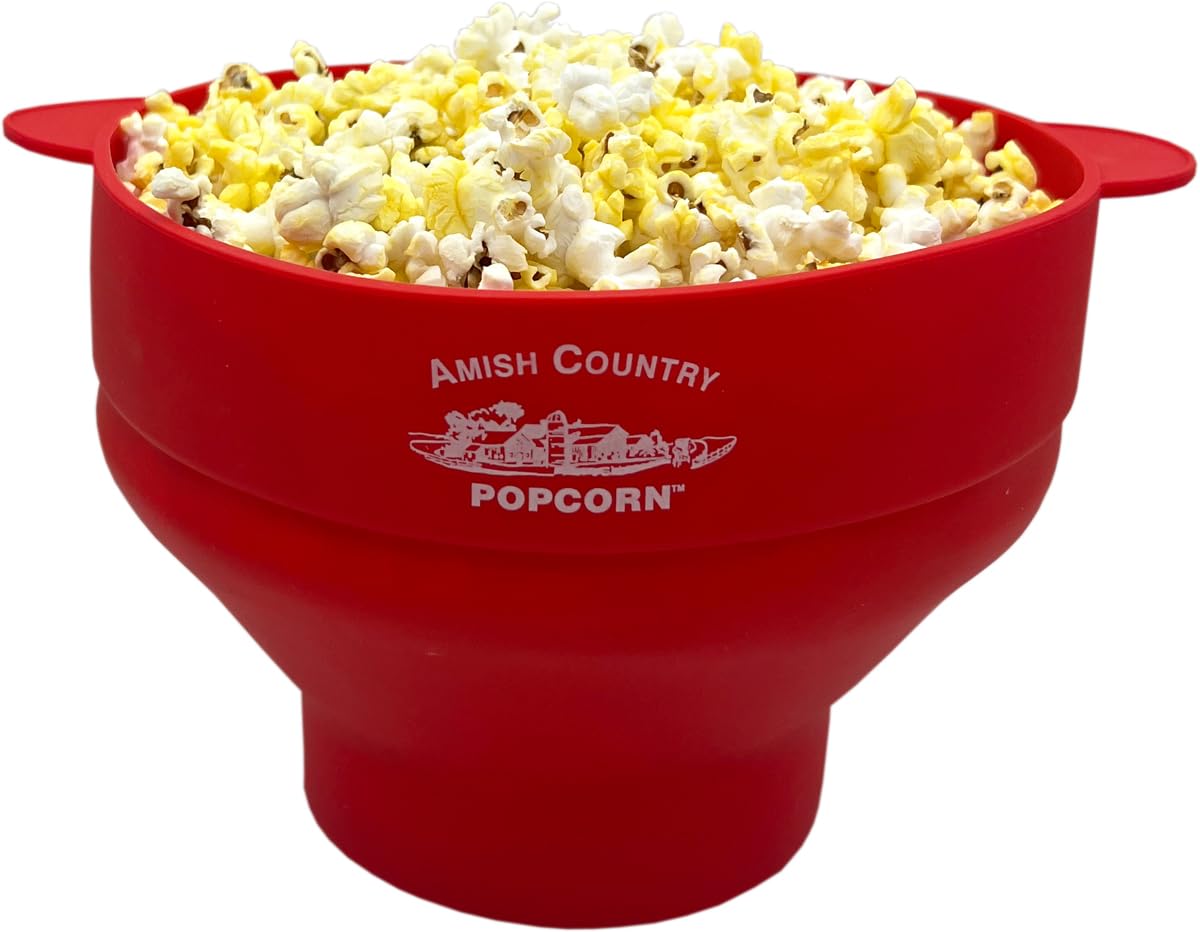 Amish Country Popcorn – Paquete de palomitas de maíz color blanco bebé (bolsa de 6 libras) y de silicona roja  Palomitas pequeñas y tiernas  El