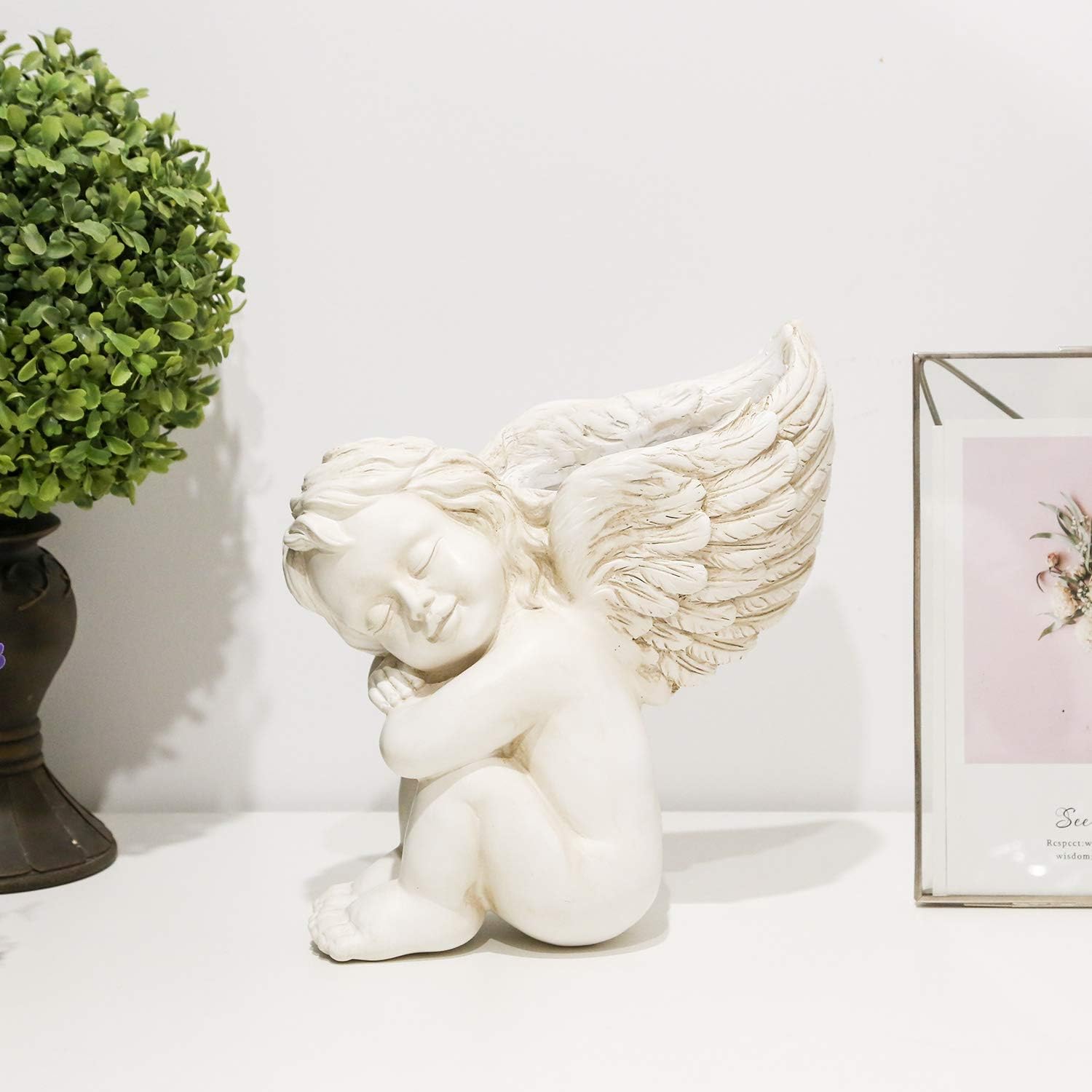 Maceta para colgar en la pared y superficie plana, con cabeza de ángel de 8 pulgadas, soporte para flores, jarrón de resina para muñeca, maceta de