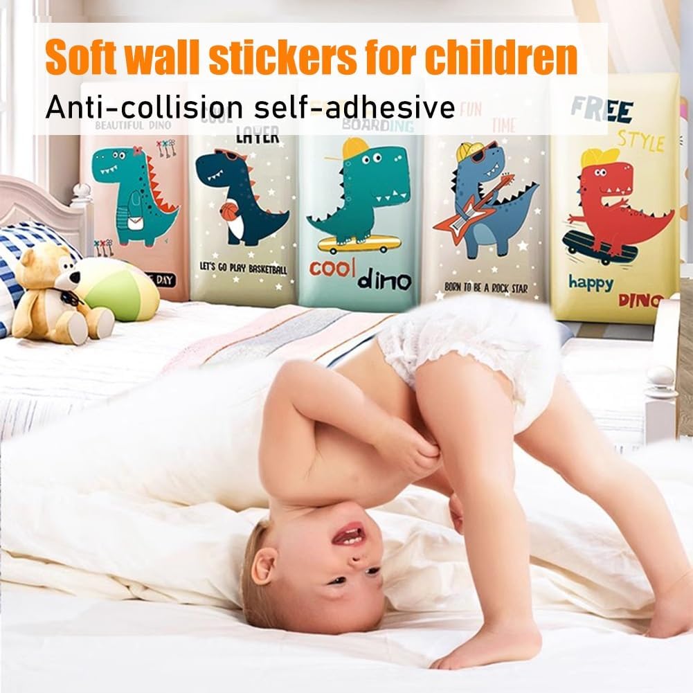 Paneles de pared 3D de dibujos animados 3D suave cabecero de cama autoadhesiva, anticolisión, calcomanías de pared para habitaciones de niños,
