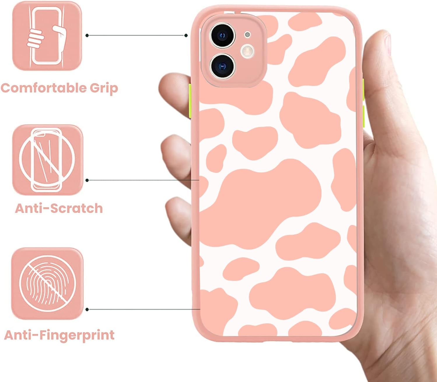 SUBESKING Funda para iPhone 78SE 2020 con estampado de vaca rosa, parte trasera de policarbonato duro mate translúcida con bonito diseño de patrón