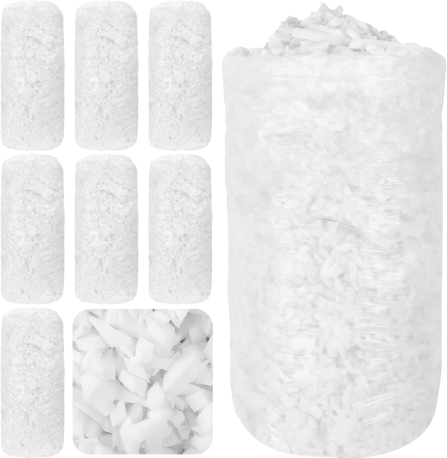 Frienda Relleno de puf de 40 libras a granel, relleno de espuma viscoelástica, relleno de espuma suave triturada para relleno de puf, almohada de