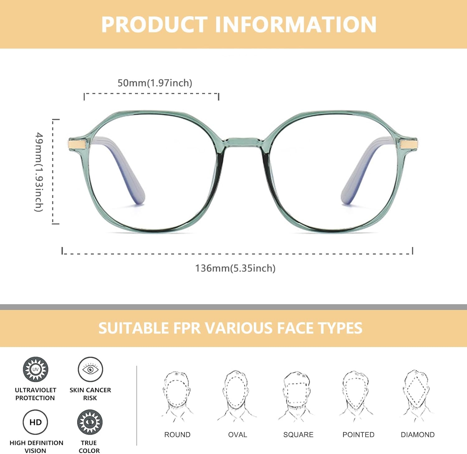 Lentes de bloqueo de luz azul, de gran tamaño, retro de los años 60, antifatiga ocular y protección UV, montura TR90