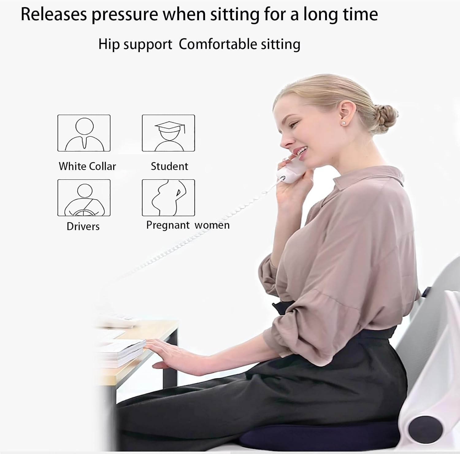 Cojín para silla de oficina, cojín de asiento de automóvil, almohada de espuma viscoelástica en forma de dona, antideslizante, reduce la presión,