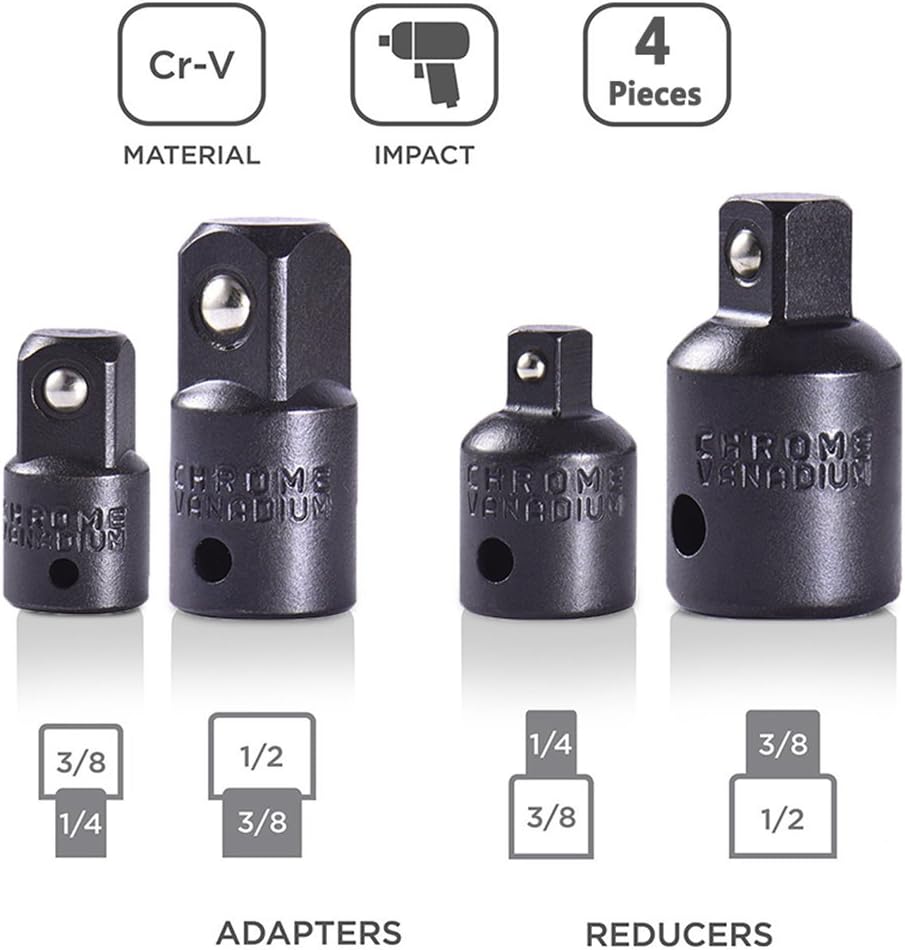 Yakamoz Juego de 4 piezas reductoras de adaptador reductor de impacto para destornillador de impacto, kit de herramientas de conversión de extensión
