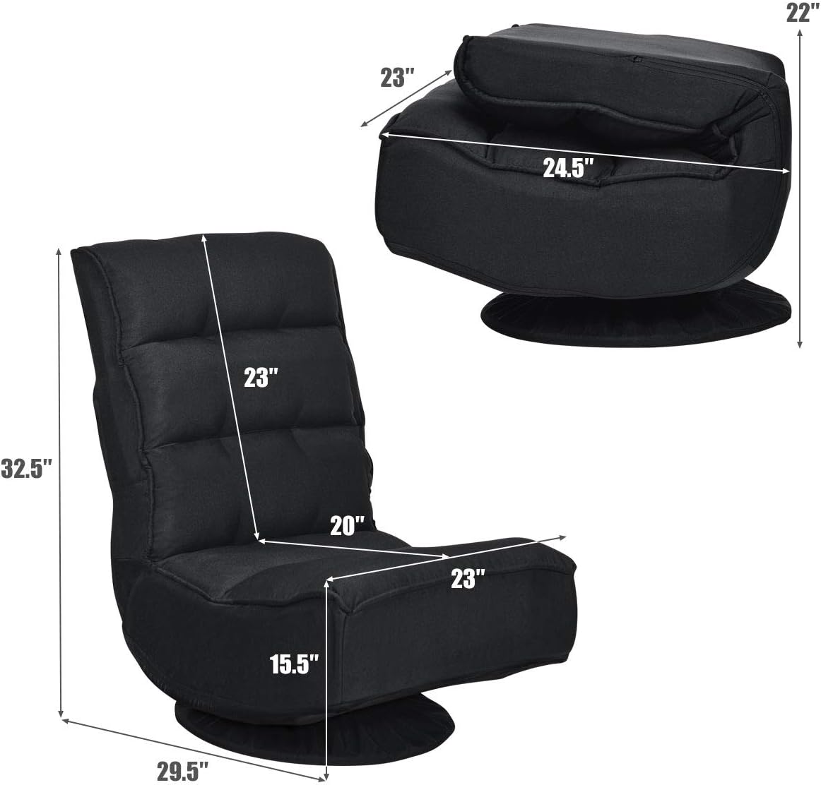 Giantex Silla giratoria de 360 grados, silla plegable para juegos de piso con 6 posiciones ajustables, sofá perezoso con soporte trasero copetudo,