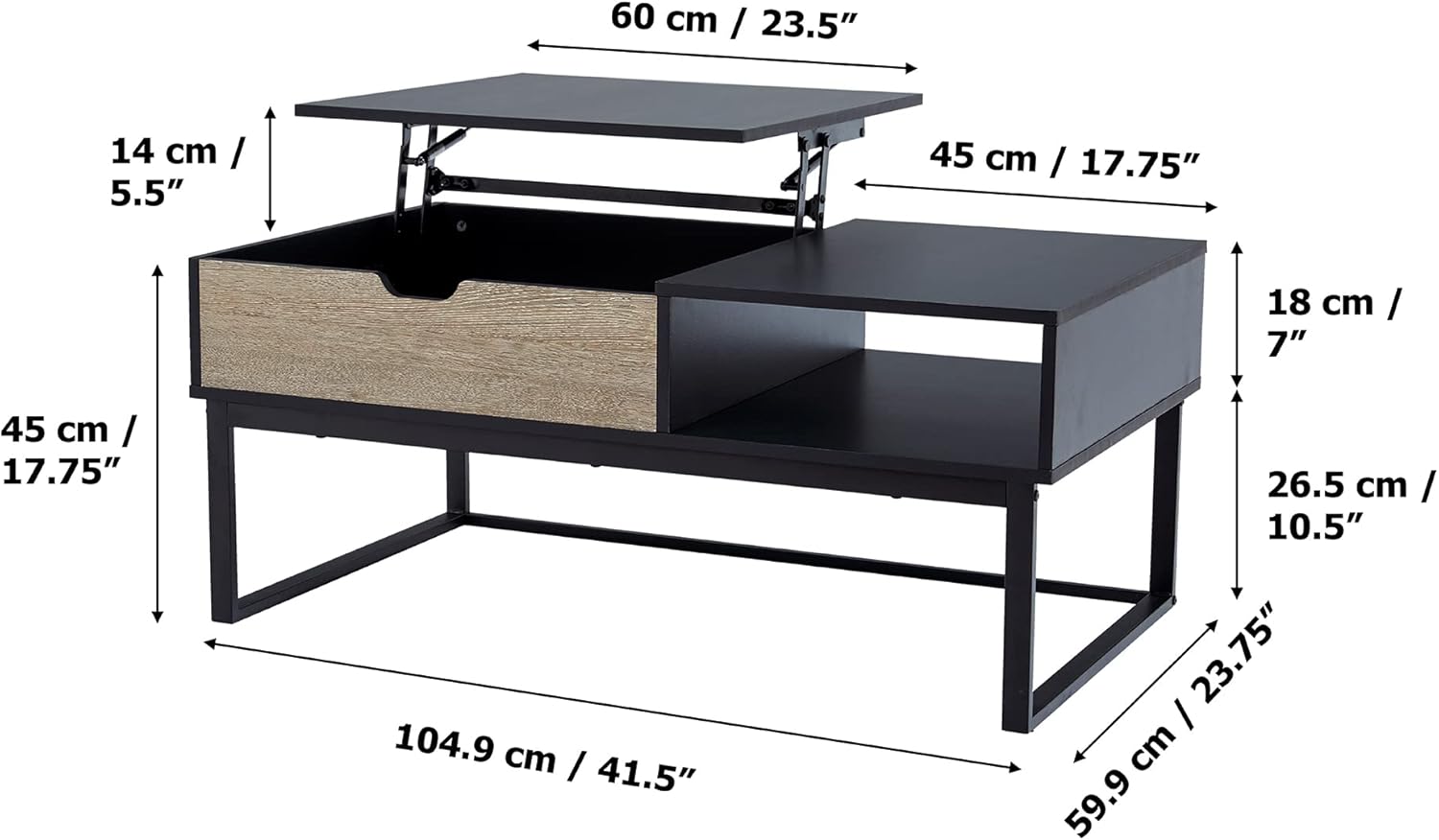 Peaktop – Mesa auxiliar elevable con almacenamiento y patas de metal