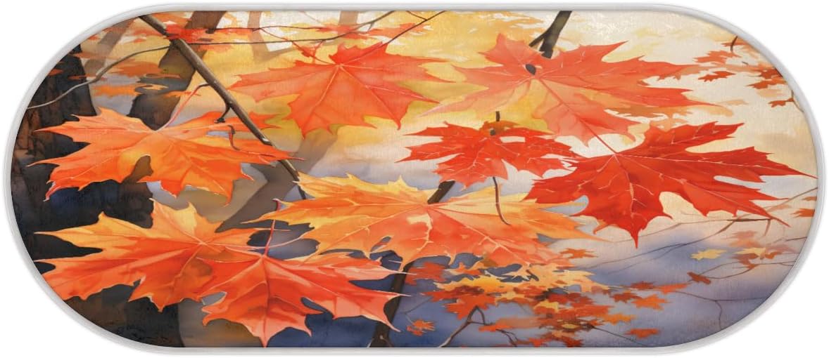 Watercolor Autumn Maple Leaf Tree Bathroom Rugs Non-Slip Bath Rug Microfiber Bath Mat Absorbent Kitchen Mats and Rugs Machine Washable Oval Plush