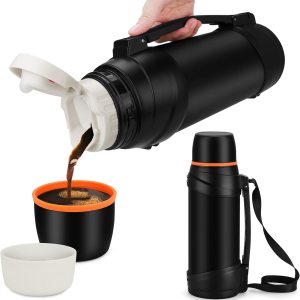 Beyoung Termos de café grandes de 67.6 fl oz para frío y calor, botella de vacío clásica portátil de acero inoxidable 304 con taza de plástico y Beyoung Termos de café grandes de 67.6 fl oz para frío y calor, botella de vacío clásica portátil de acero inoxidable 304 con taza de plástico y
