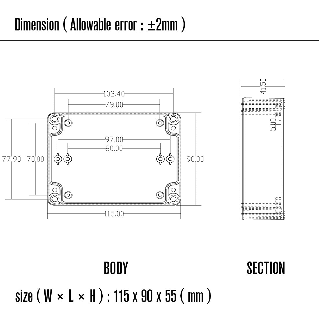 LeMotech Project Box – Caja de conexiones eléctricas de plástico ABS IP65, impermeable, a prueba de polvo, para electrónica, color negro, 4.5 x 3.5