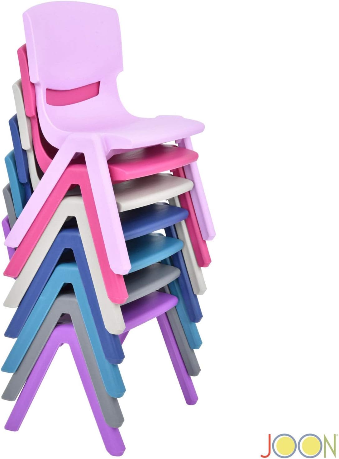 JOON Sillas apilables de plástico para niños, (paquete de 2), 20.5 x 12.75 x 11 pulgadas, la silla perfecta para salas de juegos, escuelas,