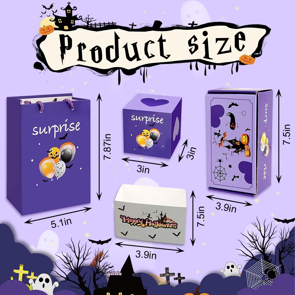 Caja de regalo sorpresa de Halloween, explosión de dinero, caja de regalo morada, caja de regalo sorpresa de Halloween, caja de broma de Halloween,