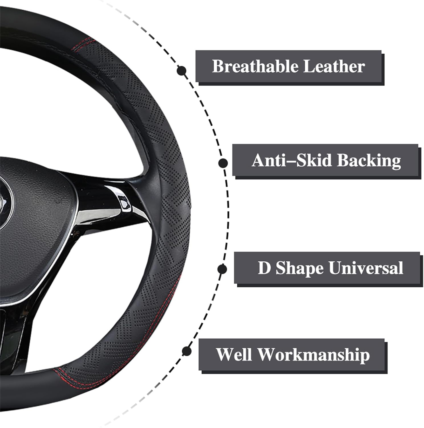 Funda para volante en forma de D, de cuero de microfibra, tipo D, transpirable, antideslizante, parte inferior plana, accesorios para mujeres y