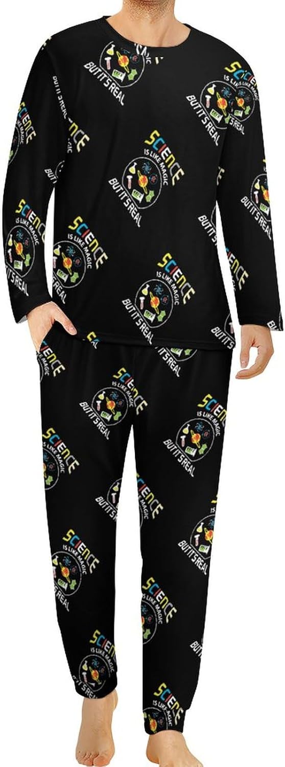 Science Like Magic Men’s Sleepwear Long Sleeve Top And Bottom Soft Nightwear Pajama Lounge Set