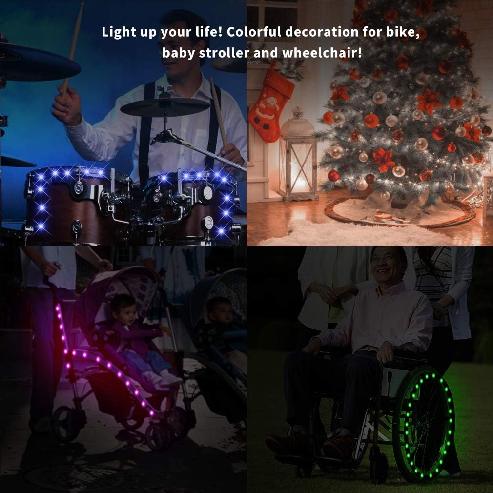TINANA Paquete de 2 luces LED para rueda de bicicleta, ultra brillantes, impermeables, luces de radios de bicicleta, decoración de ciclismo,