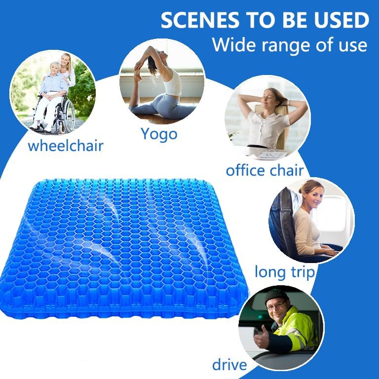 Cojín de gel para asiento largo sentado, cojín de gel para silla de ruedas, cojín de gel suave para silla de coche, cojín de gel para asiento de