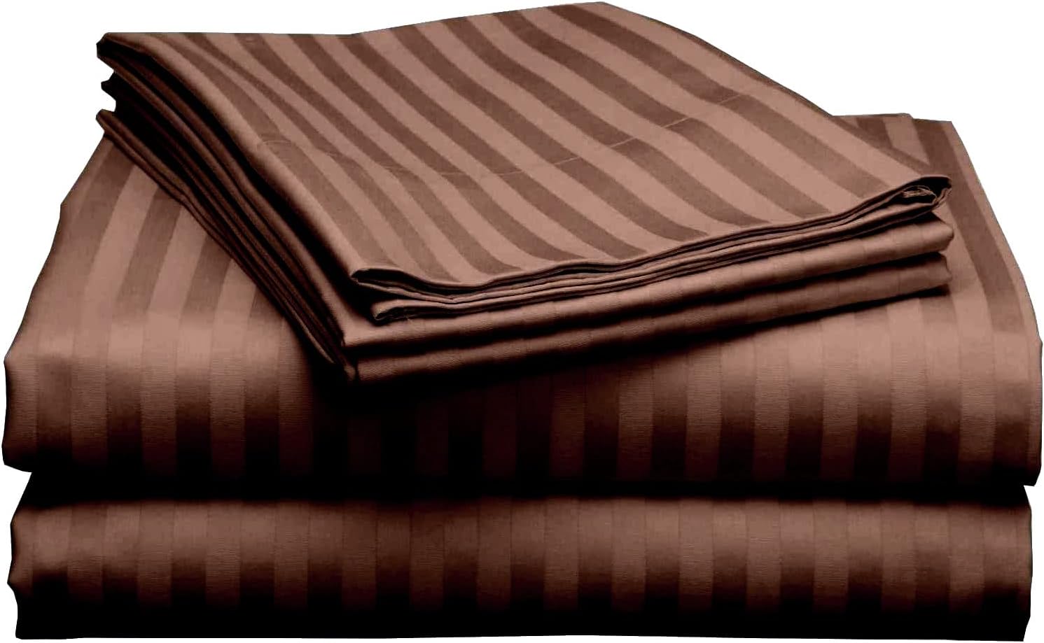 Juego de sábanas de 5 piezas con rayas marrones para cama ajustable de algodón egipcio de 800 hilos, 15 pulgadas de profundidad
