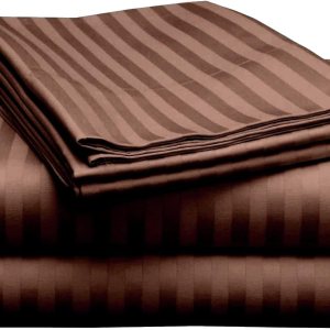 Juego de sábanas de 5 piezas con rayas marrones para cama ajustable de algodón egipcio de 800 hilos, 15 pulgadas de profundidad Juego de sábanas de 5 piezas con rayas marrones para cama ajustable de algodón egipcio de 800 hilos, 15 pulgadas de profundidad
