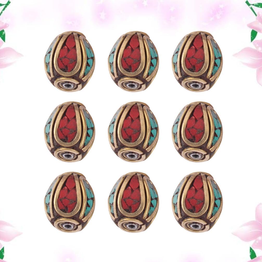 SUPVOX 10 cuentas de Buda hechas a mano de Nepal, cuentas espaciadoras de cobre, cuentas de agujero para fabricación de joyas (496-Y10267)