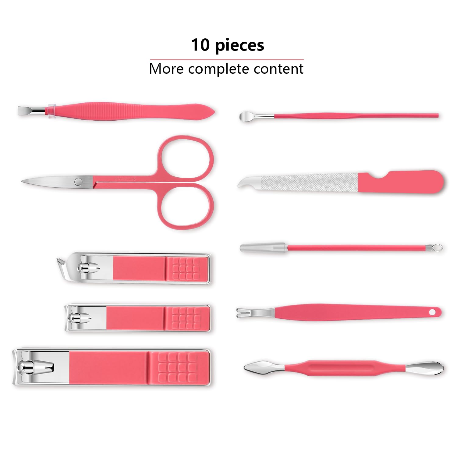 Juego de manicura, mini cortaúñas de viaje, herramientas de cuidado de pedicura, 10 piezas de acero inoxidable (rosa Sakura)