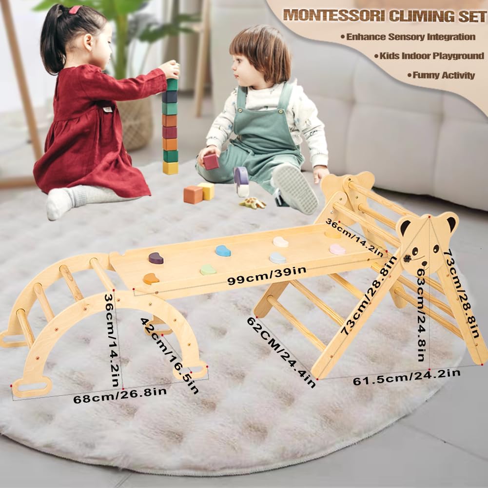 Pickler Pikler – Juego de triángulos para escalar, 3 piezas para escalar, woodandhearts Montessori, juego de escalada, estructura de juego, tobogán