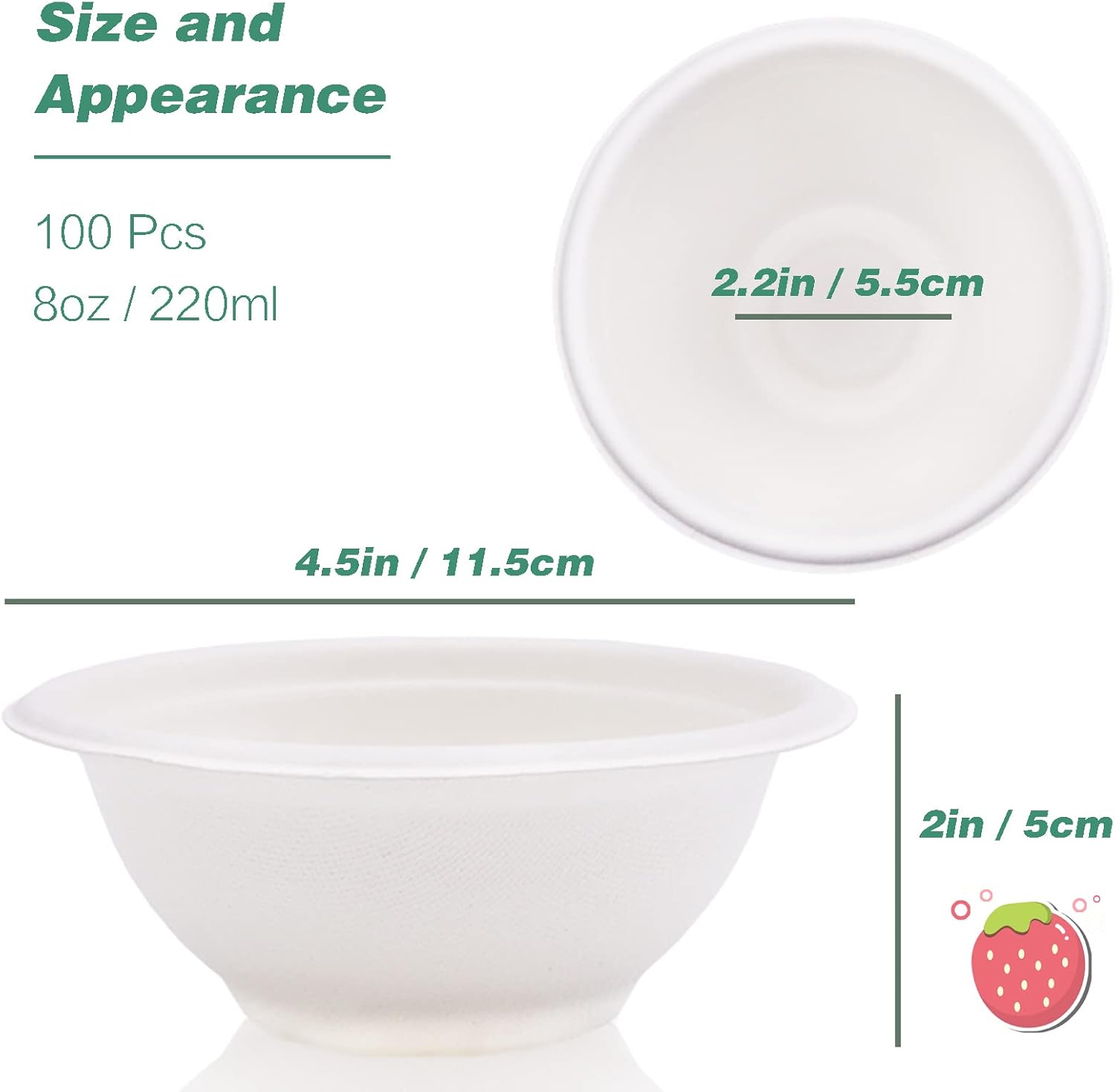 100 cuencos de papel desechables de 8 onzas, bagazo blanco compostable natural de alta resistencia para fiestas, catering y uso diario