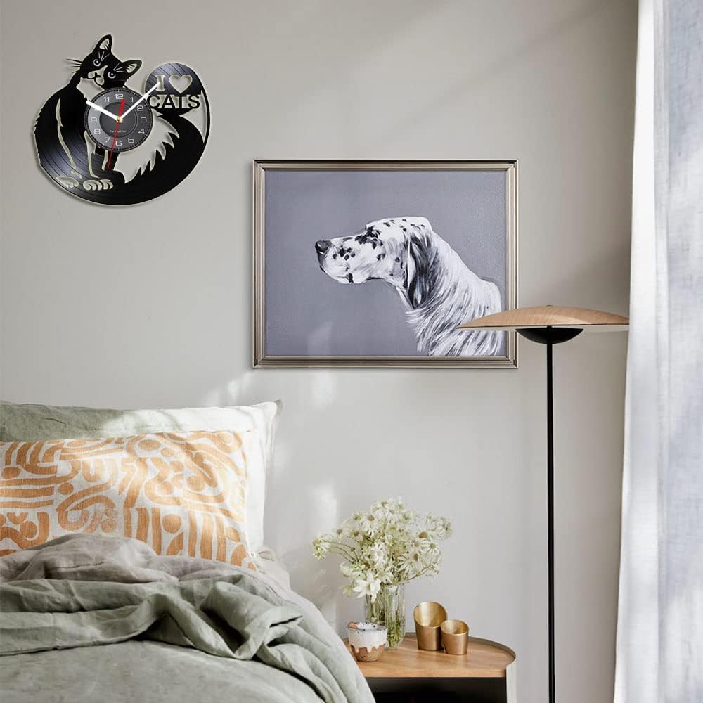 Love Cat – Reloj de pared de vinilo con temática de gato con función de luz nocturna LED, regalo hecho a mano para amantes de las mascotas y niños