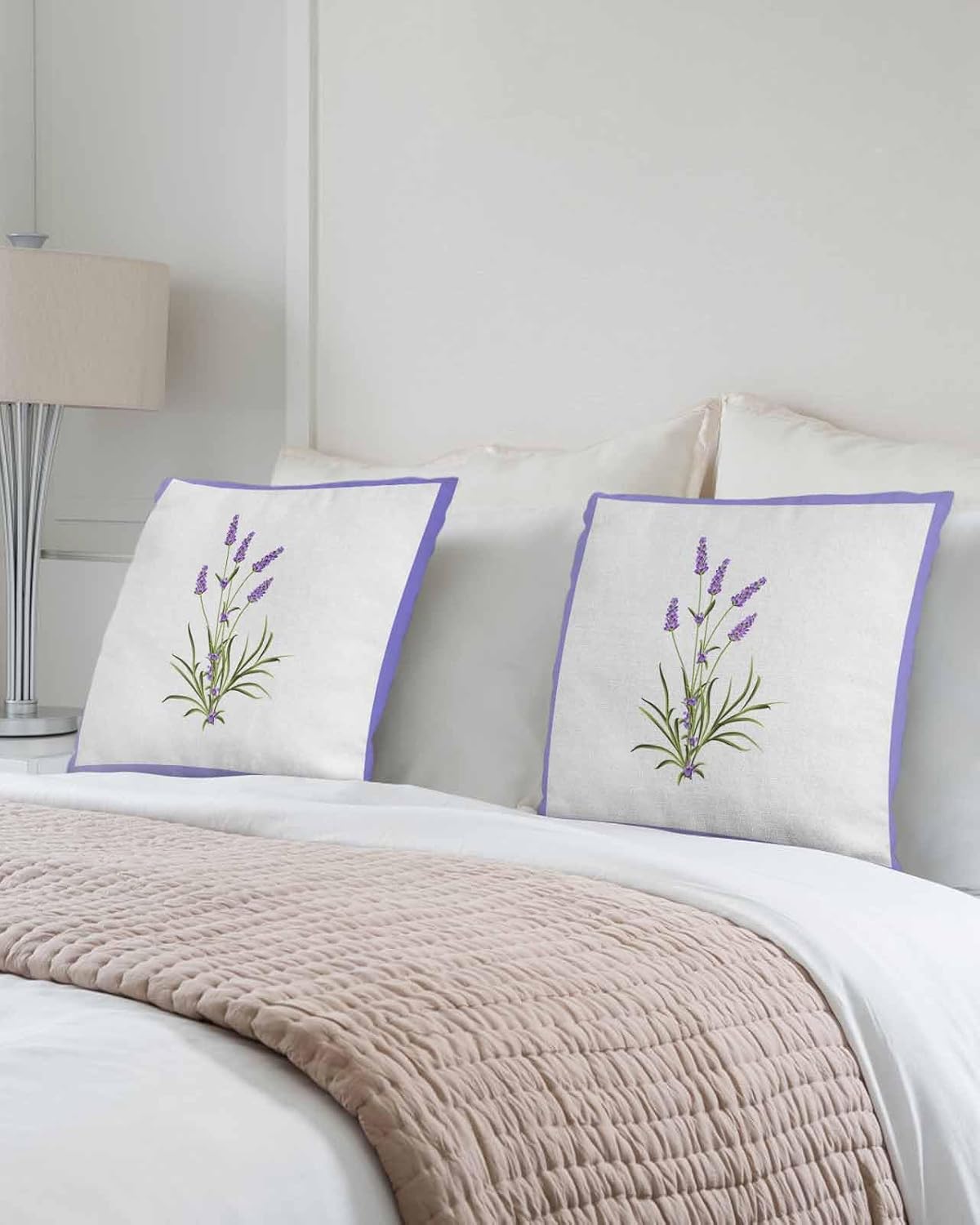 Paquete de 2 fundas de almohada decorativas para sofá, diseño floral lavanda de 18 x 18 pulgadas, fundas de almohada de algodón de felpa para