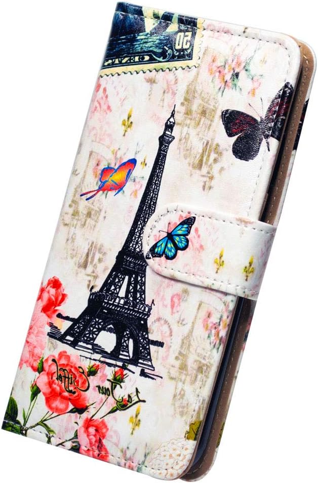 Bcov Funda para Galaxy S22, diseño de mariposa de la torre de París, funda de piel con tapa para teléfono con ranura para tarjetas, soporte para