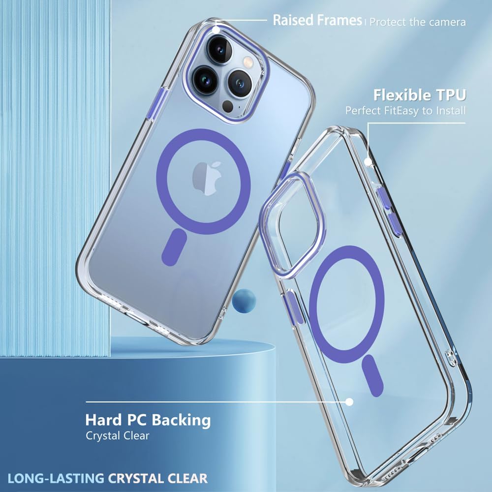 Funda magnética diseñada para iPhone 13 Pro, compatible con MagSafe, grado probado contra caídas, a prueba de golpes, transparente, delgada funda