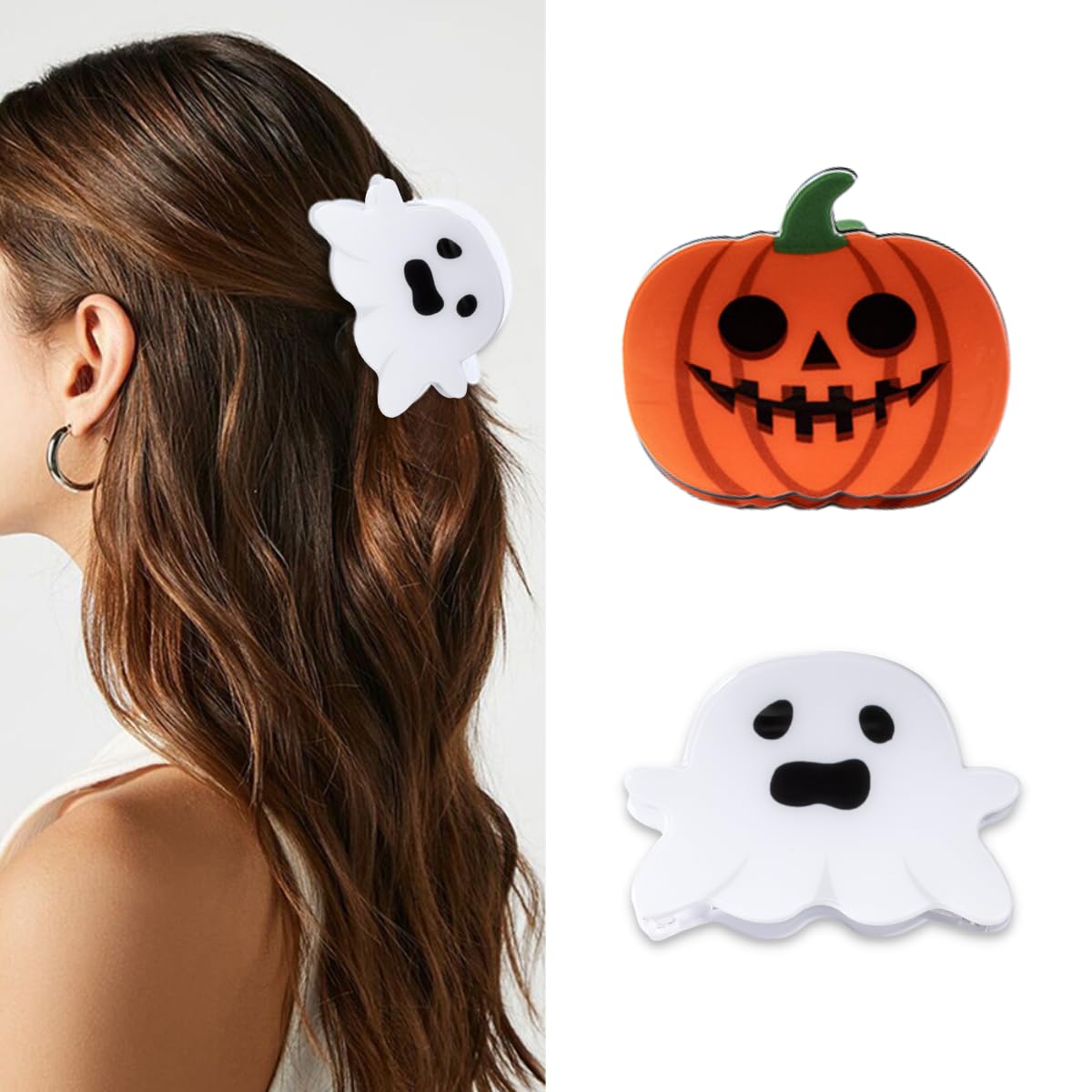 Pinzas para el cabello de Halloween, pinzas de pelo fantasma para cabello fino, naranja con forma de calabaza, lindos pasadores para el cabello,