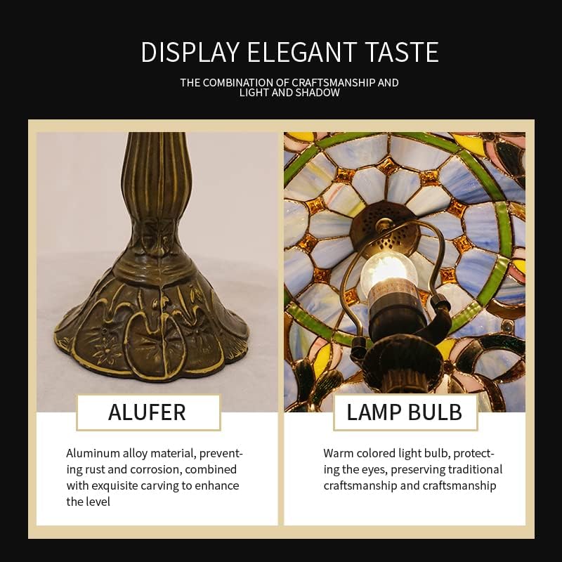 Vallaure Lupinu Tiffany – Lámpara de mesa con diseño de libélula de color azul y naranja, mesita de noche, luz de escritorio de lectura, 18 pulgadas