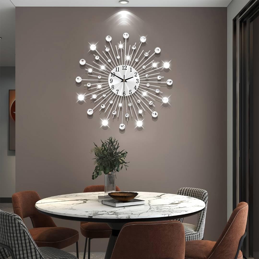 DOFIMPORT Reloj de pared grande, reloj de pared extragrande, decoración de pared para sala de estar, reloj de pared de cristal plateado de 22