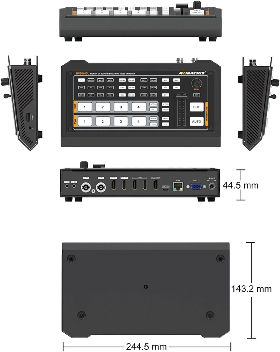 AVMATRIX HVS0403U Multi Formato Video Mezclador Switcher 2XHDMI 2XSDI Entradas Salida USB Transmisión en vivo en tiempo real Producción de cámaras