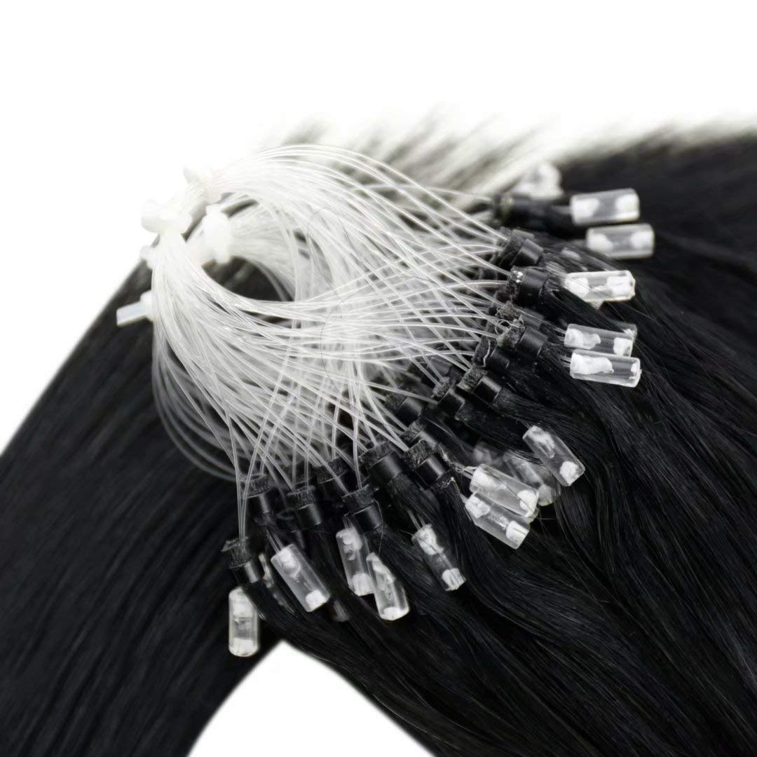 LaaVoo Micro Link Extensiones de cabello humano negro azabache, extensiones de cabello de micro cuentas de fusión fría, 24 pulgadas, extensiones de