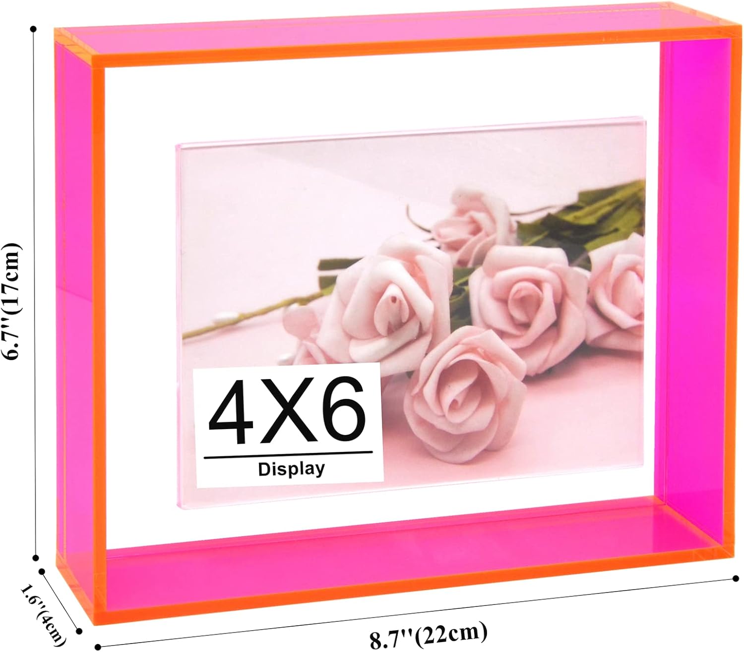 Marco de fotos flotante de acrílico neón de 4 x 6 pulgadas, para pared, marco de escritorio de mesa, decoración moderna de colores para galería,