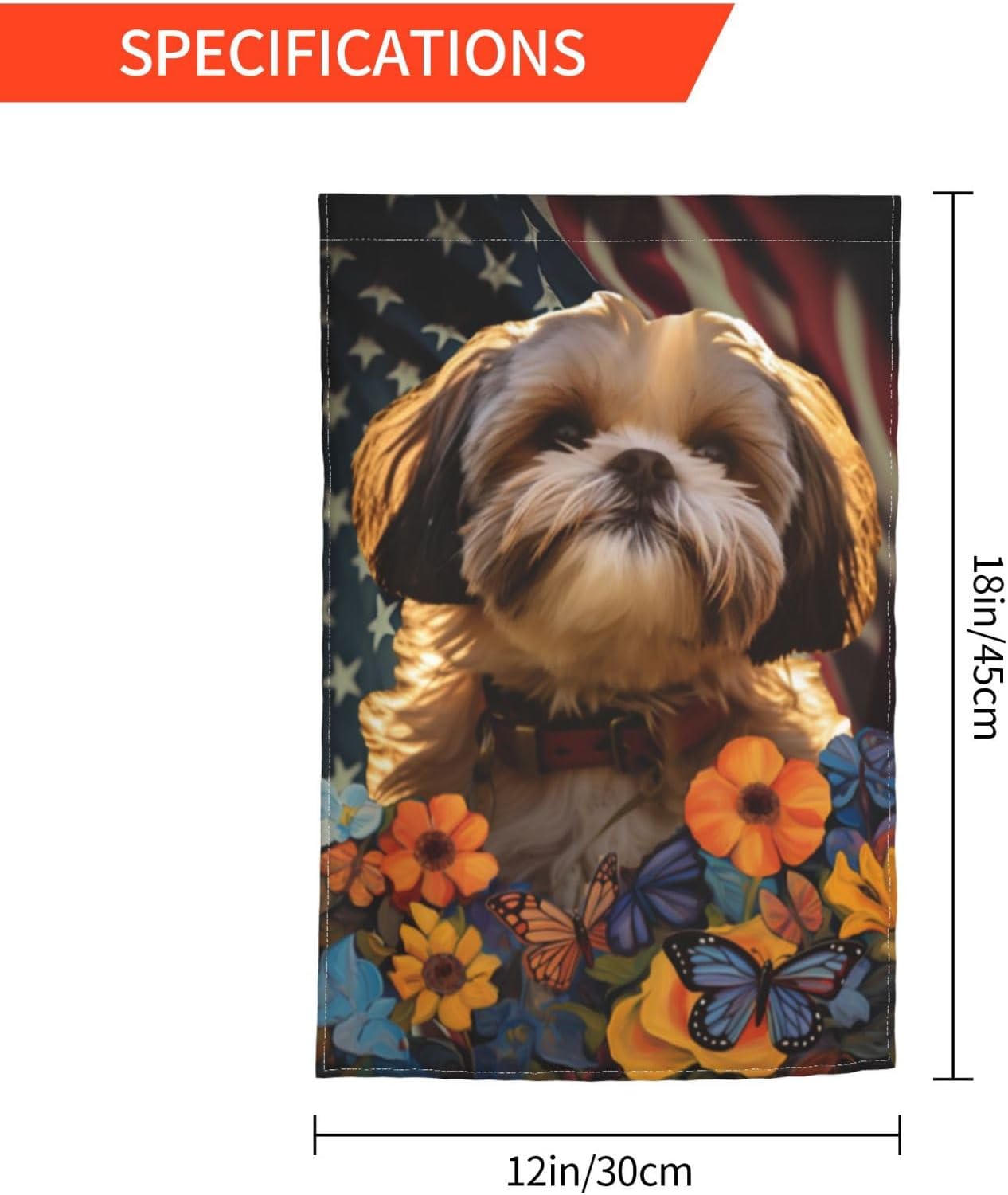 Bandera de jardín Shih Tzu Dogs – Bandera de Estados Unidos con diseño de girasol, 12 x 18 pulgadas, doble cara, decoración de patio al aire libre
