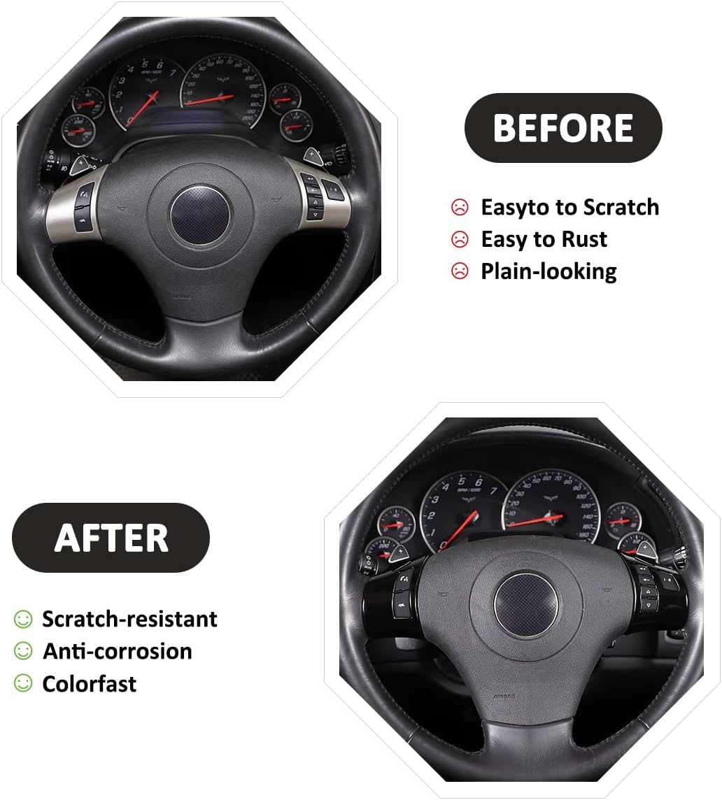 Adhesivo de marco de botón de volante de automóvil ABS para Chevrolet Corvette C6 2005-2013 Accesorios de decoración interior del volante (negro