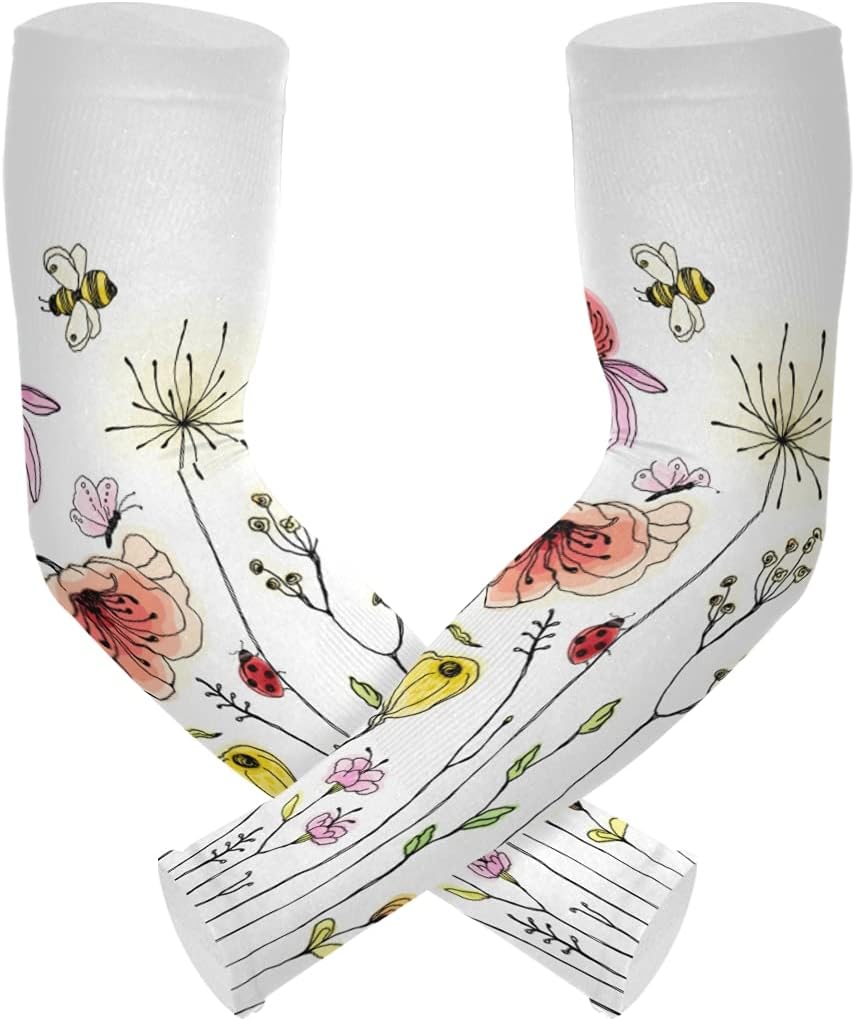 Mangas de jardinería con diseño de libélula de flores, con agujero para el pulgar, protección solar, mangas para brazos para mujeres y hombres