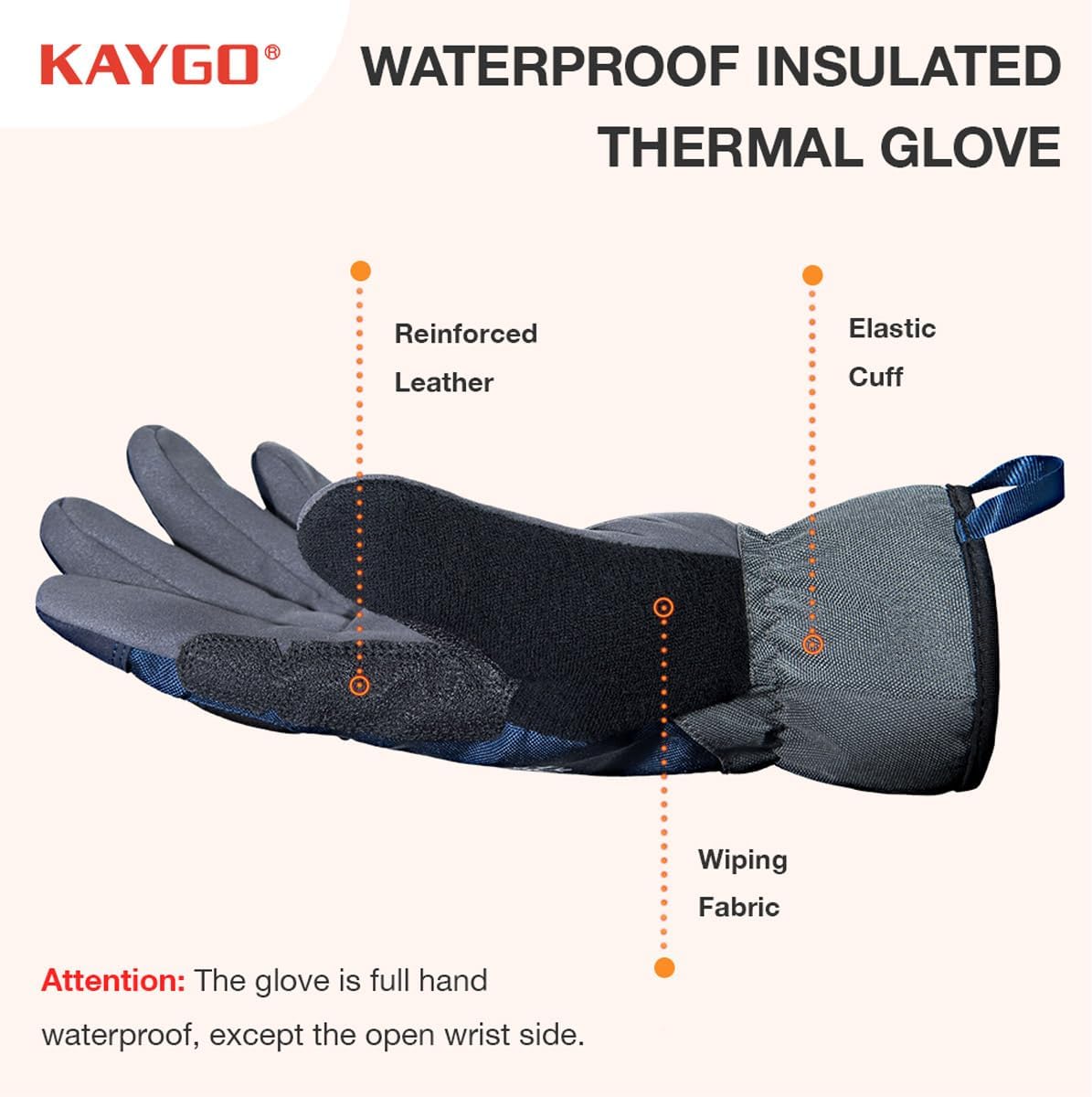 KAYGO Guante de trabajo térmico de invierno, Forro polar aislado, Palma de cuero sintético, Guantes de trabajo de seguridad impermeables