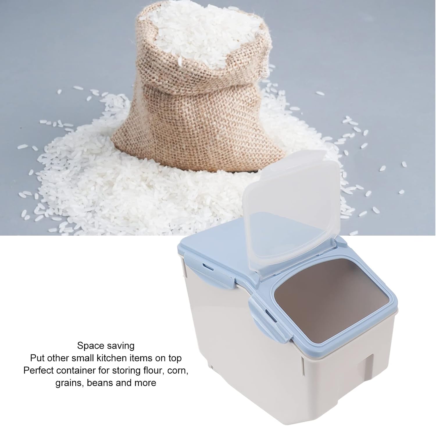 Contenedor de almacenamiento de arroz de granos, contenedor de almacenamiento de arroz con taza, contenedor de almacenamiento de alimentos